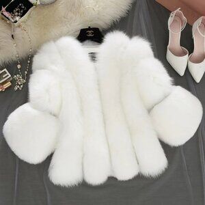 White Faux Fur Coat - Medium Size 6 Polyester Fabric & Lining